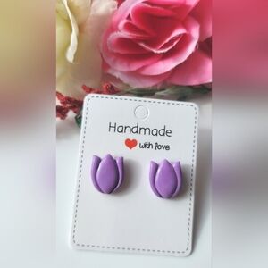 Polymer Clay Purple Tulip Stud Earrings